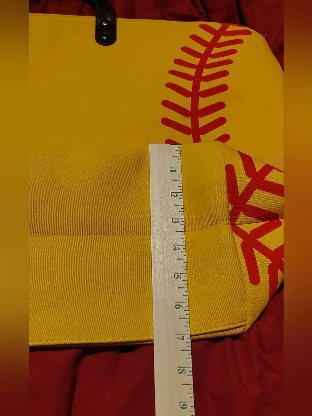 Softball Themed Yellow Canvas Tote Bag with Brown Handles
